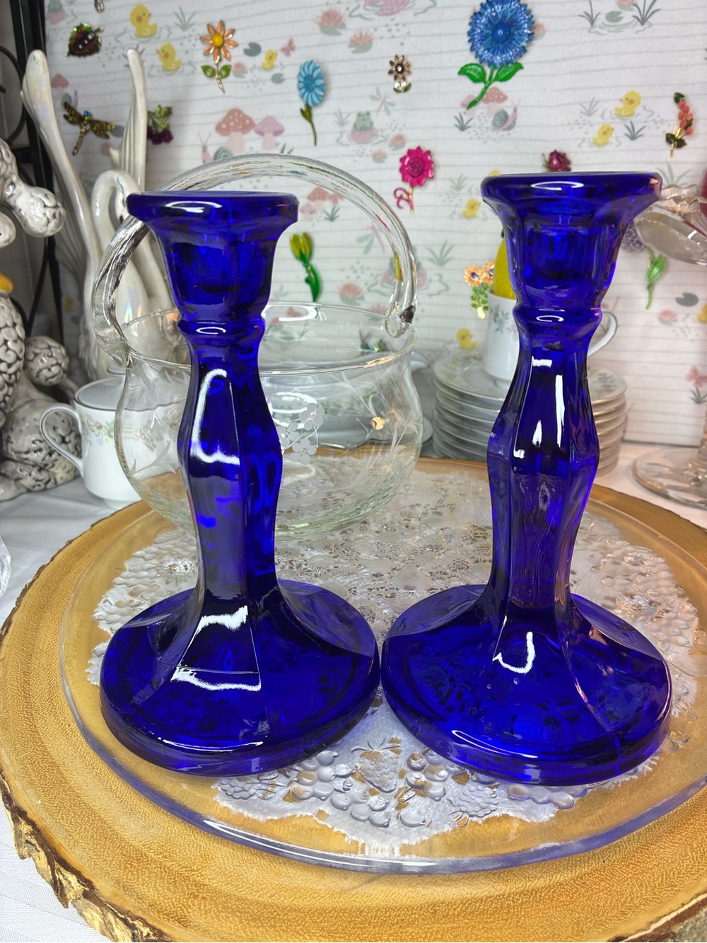Cobalt Blue Glass Candlestick Pair - Elegant Home Accents
